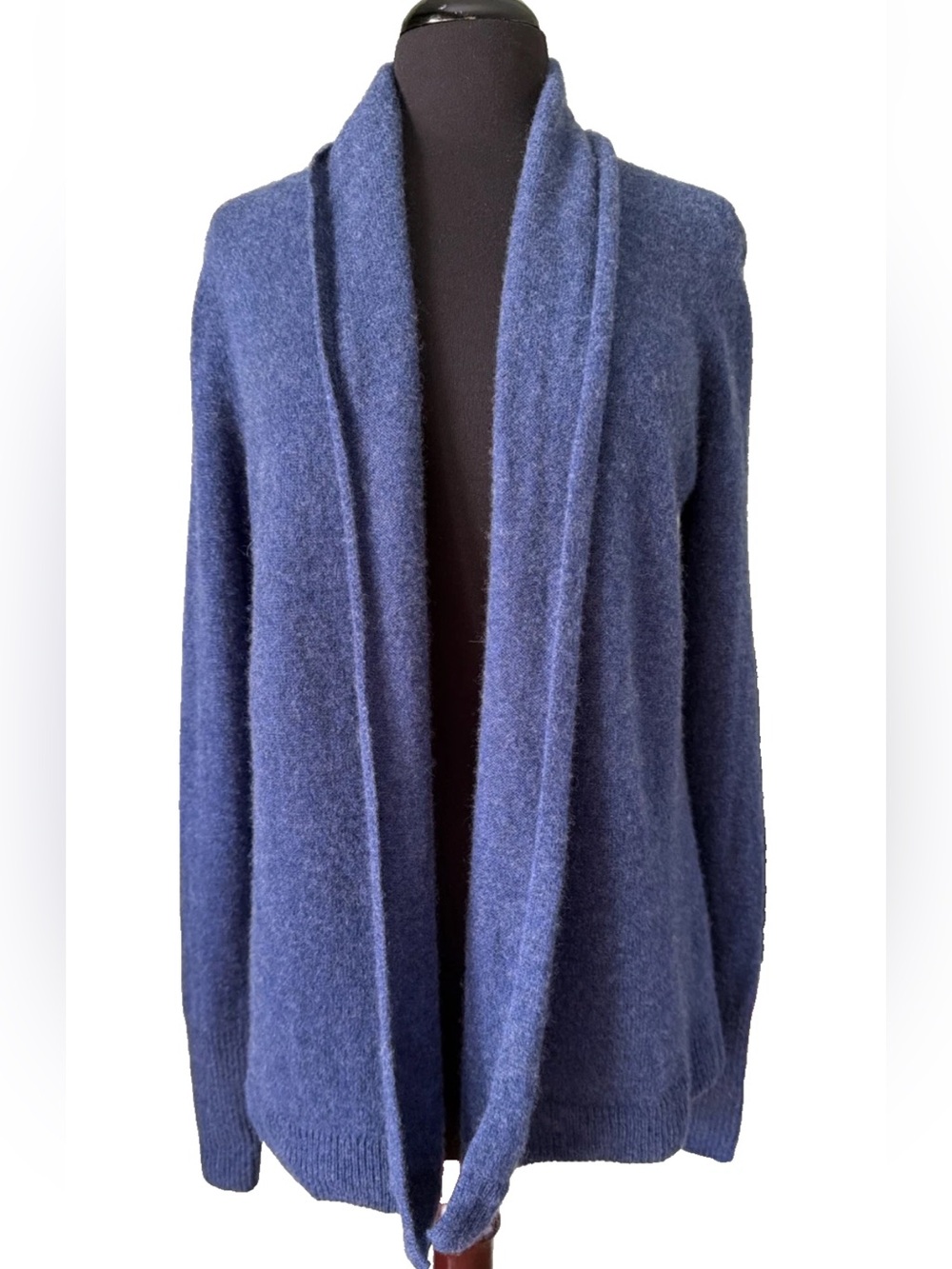 Tahari Pure Luxe 100% Cashmere 2-Ply Open Front Long Cardigan Blue Sz M
